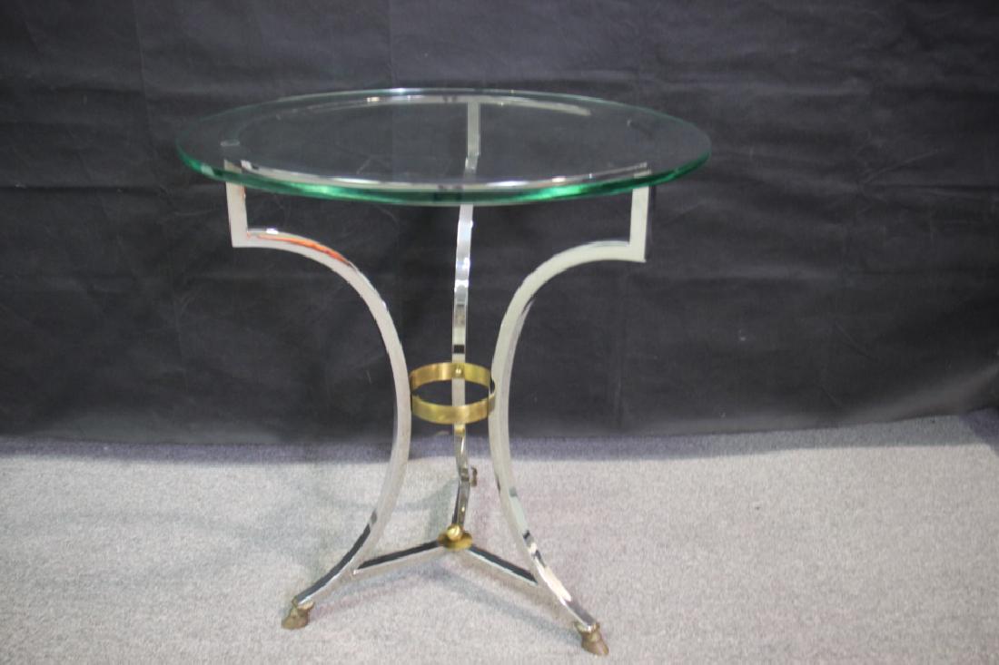 Brueton 24" Round Glass Top Table: Chrome and Brass Pedestal. 26h x 24w