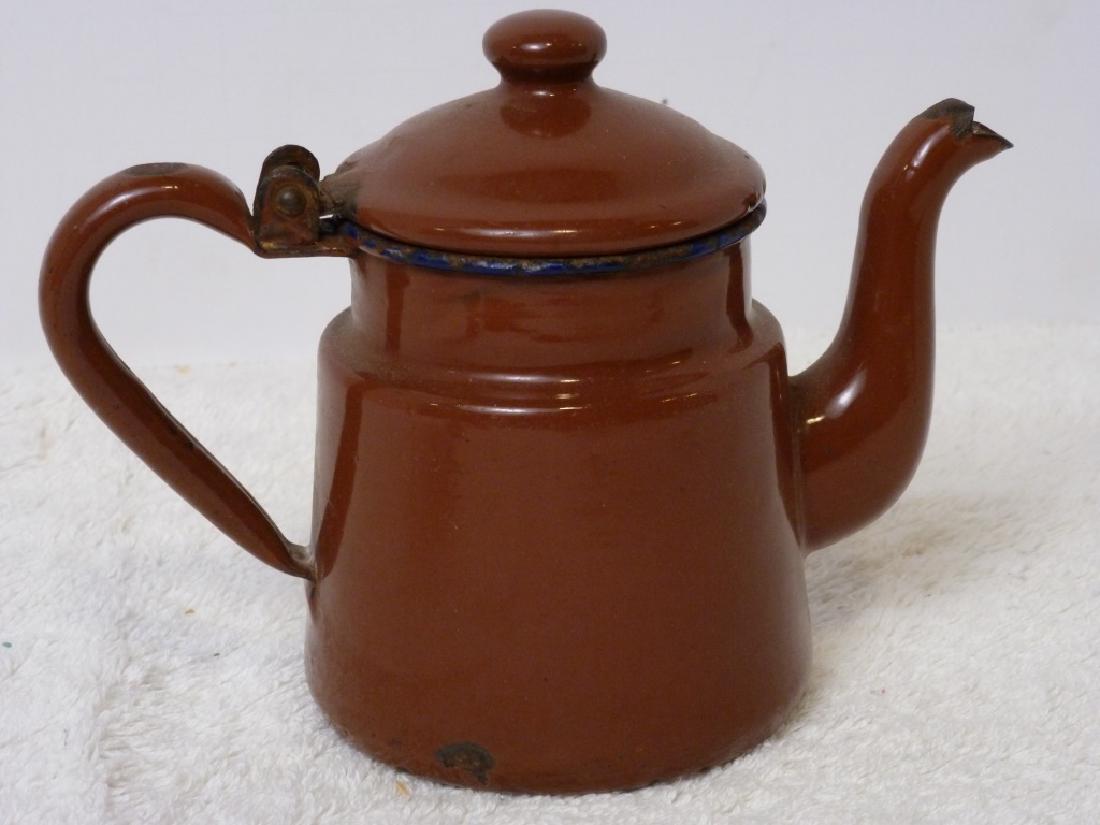 Brown Enameled Coffee pot: 3 inches high.