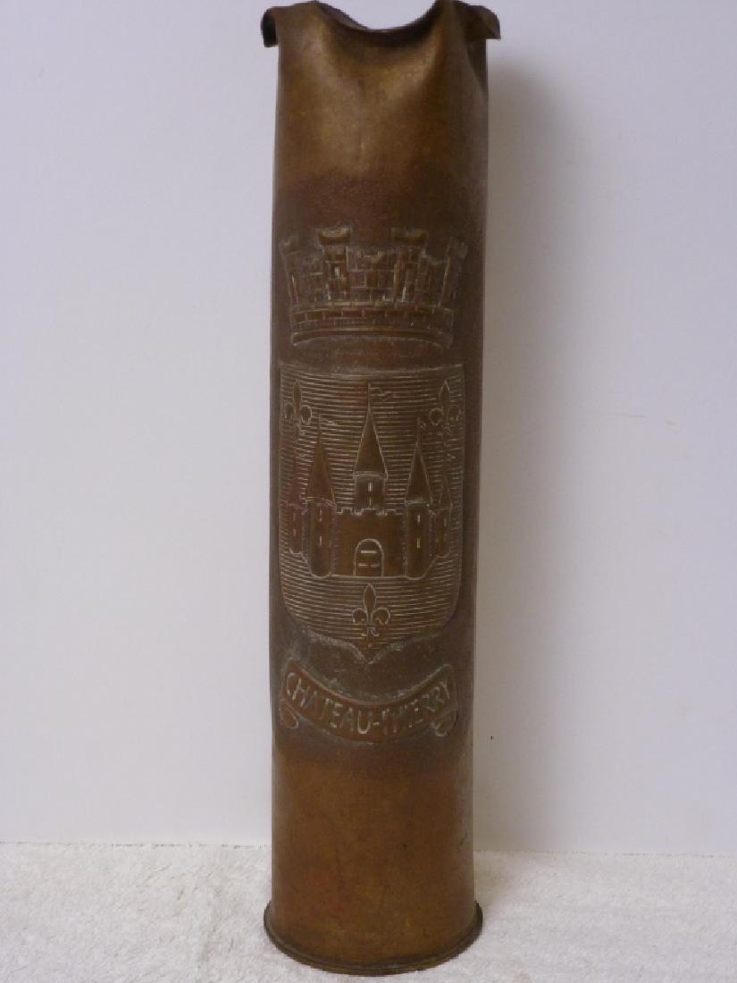 WWII Trench Art Shell Casing: Chateau-Theirry, France. 14 inches high.