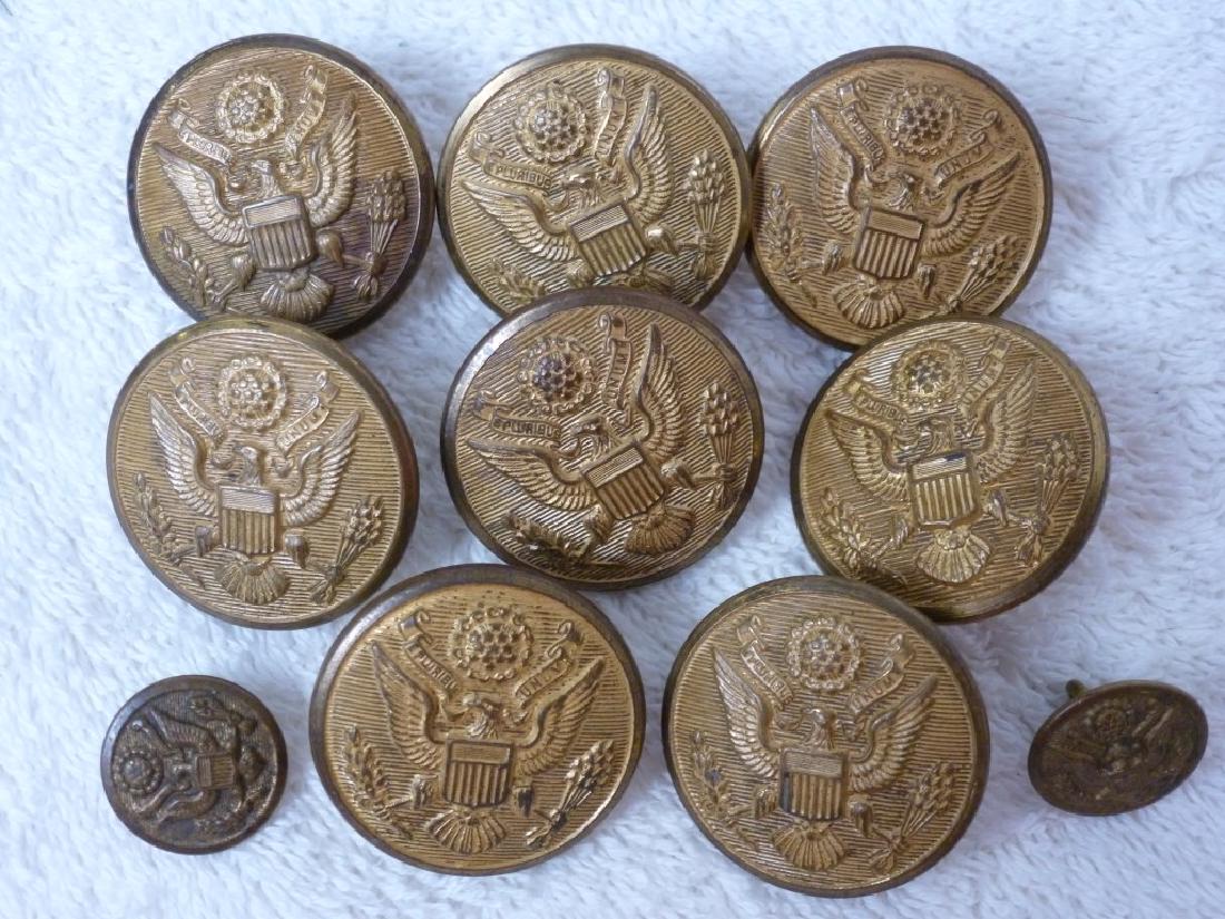 Brass Military Buttons Set of 10: Rex Products Corporation. Sizes .5 diam - 1 diam inches.