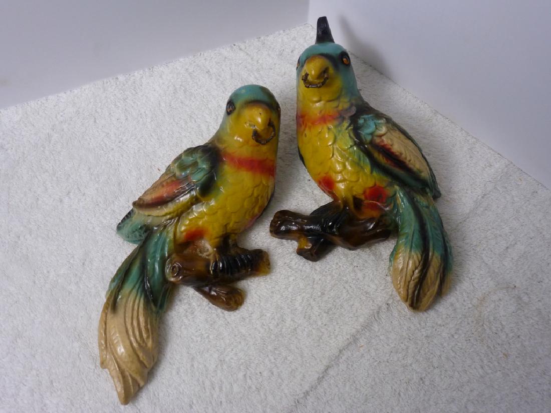 Pair Cast Plaster Parrots: 10 inches high.
