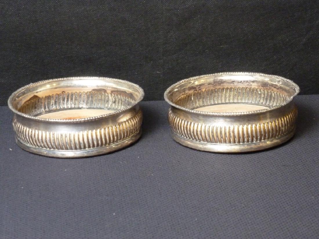 Silver Plated Wine Bottle Coasters Wood Base (Pair: 1.75h x 5.25w inches