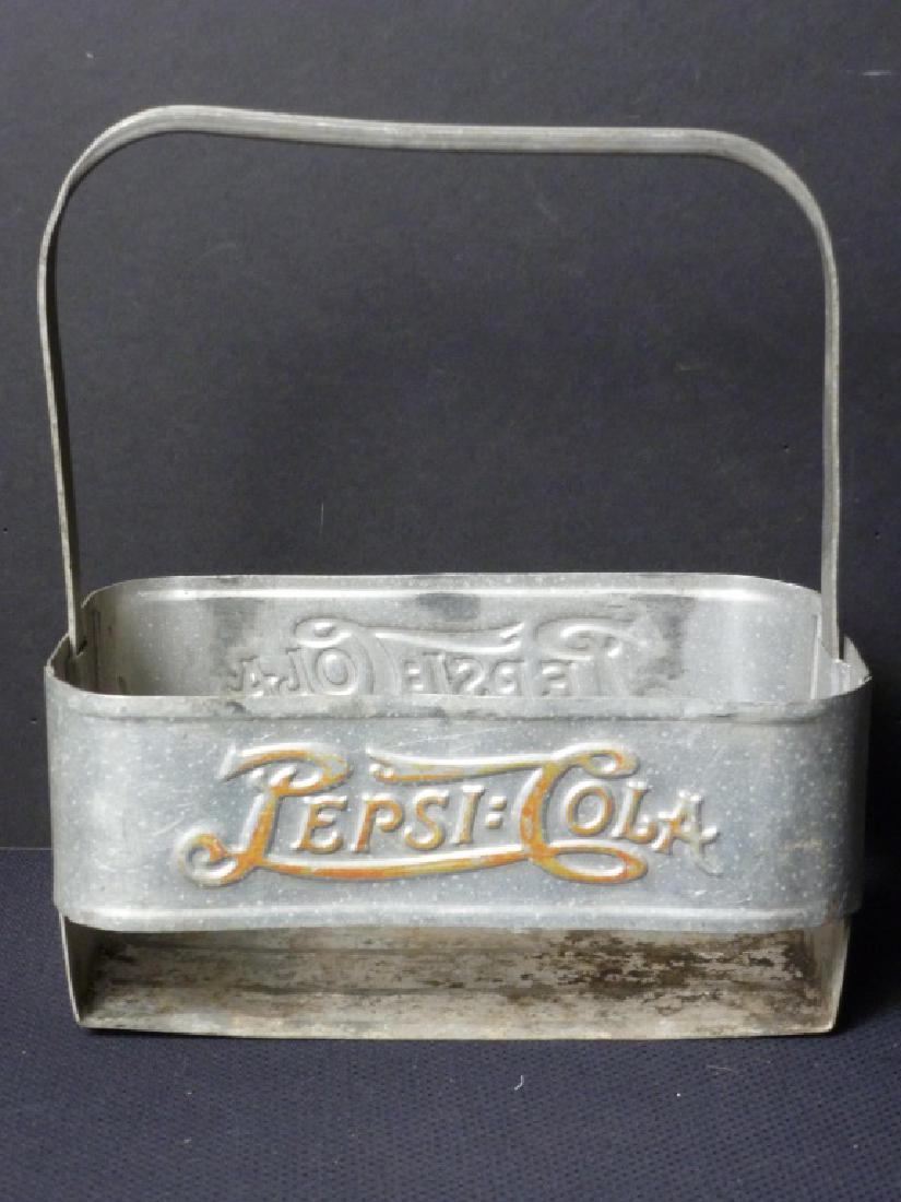 Pepsi-Cola Aluminum Bottle Carrier: 9 h x 8.5 w x 5 d inches.