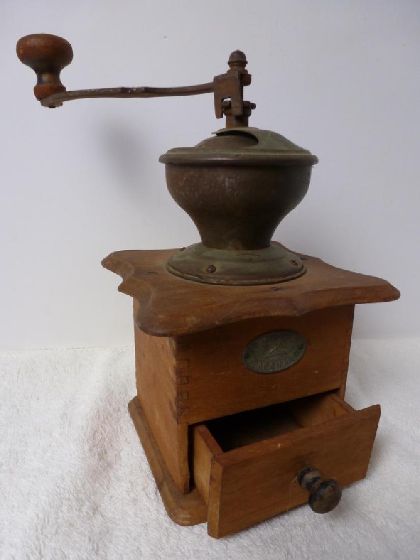 German Coffee Grinder Wood & Metal: Gesghmiedetes Mahlwerk= Forged Grinder. 10 inches high.