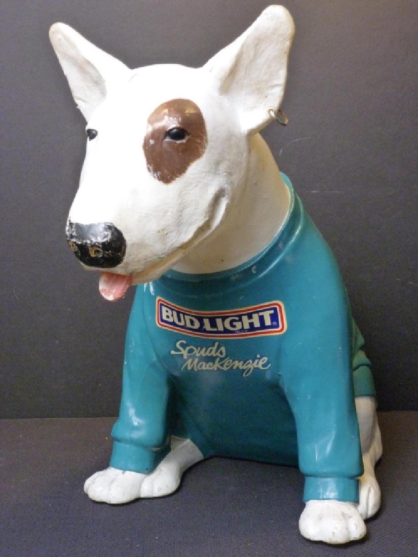 Spuds MacKenzie Bud Light Dog: 15 inches high. No light inside, just shell of dog.