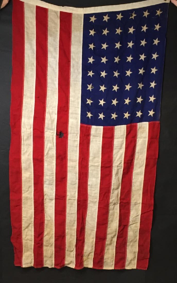 48-Star American Flag: Hole in fabric near center. 56l x 32h inches. #FlagAmerican48