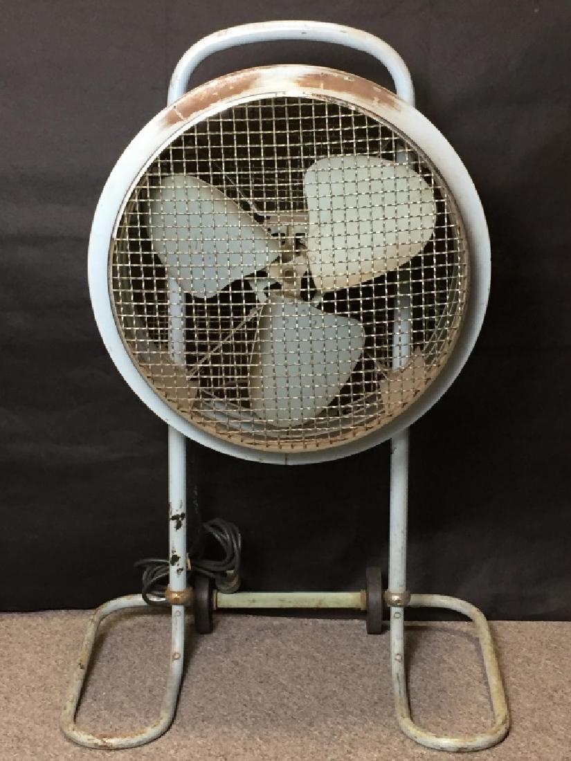 Rolling Floor Fan Vintage Industrial: 36h , base 24w x 16d inches. Fan19 across x 10d, inches. #IndustrialFan