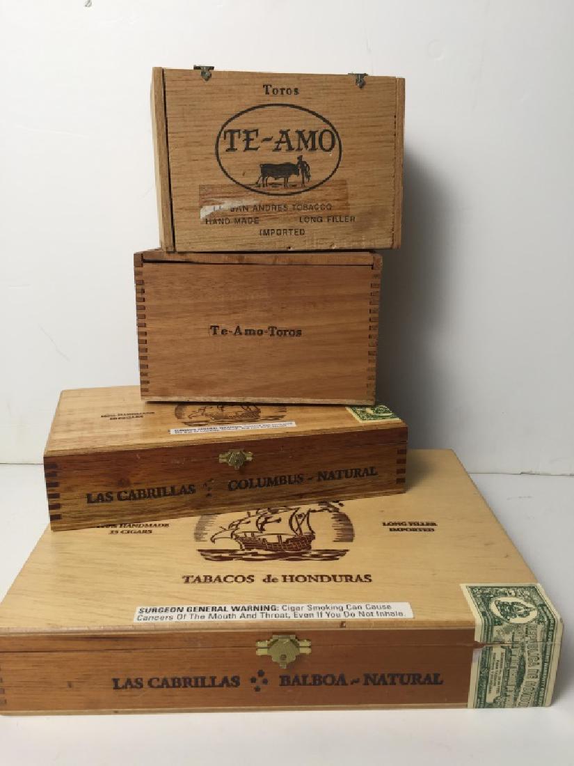 Wood Cigar Boxs - (4): 2 Te-Amo, both are 6.75l x 4.5w x 3d inches 2 Las Cabrillas 1) 11.5l x 8.5w x2d inches, 2) 9.25l x 5w x 2d inches. #CigarBoxes