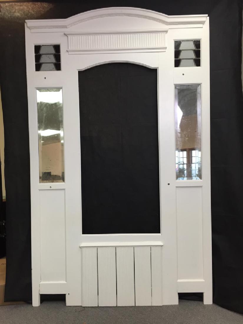 Hall Coat Rack Beveled Mirrors & Stained Glass: Mirror in center missing. Was previously used on a wall to mimic a headboard for a bed with artwork in center. 92h x 57w. #ArchitectualSalvageHallRack