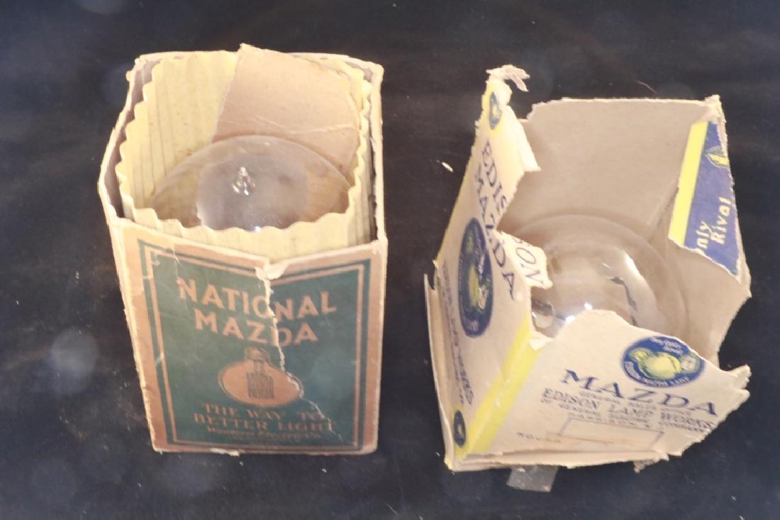 Early Light Bulbs w/Original Boxes: 1 Edison Mazda 6 Volt 5h inches 1 National Mazda Western Electric 120Volt 5h inches . Untested. #MazdaEdisonLightBulb