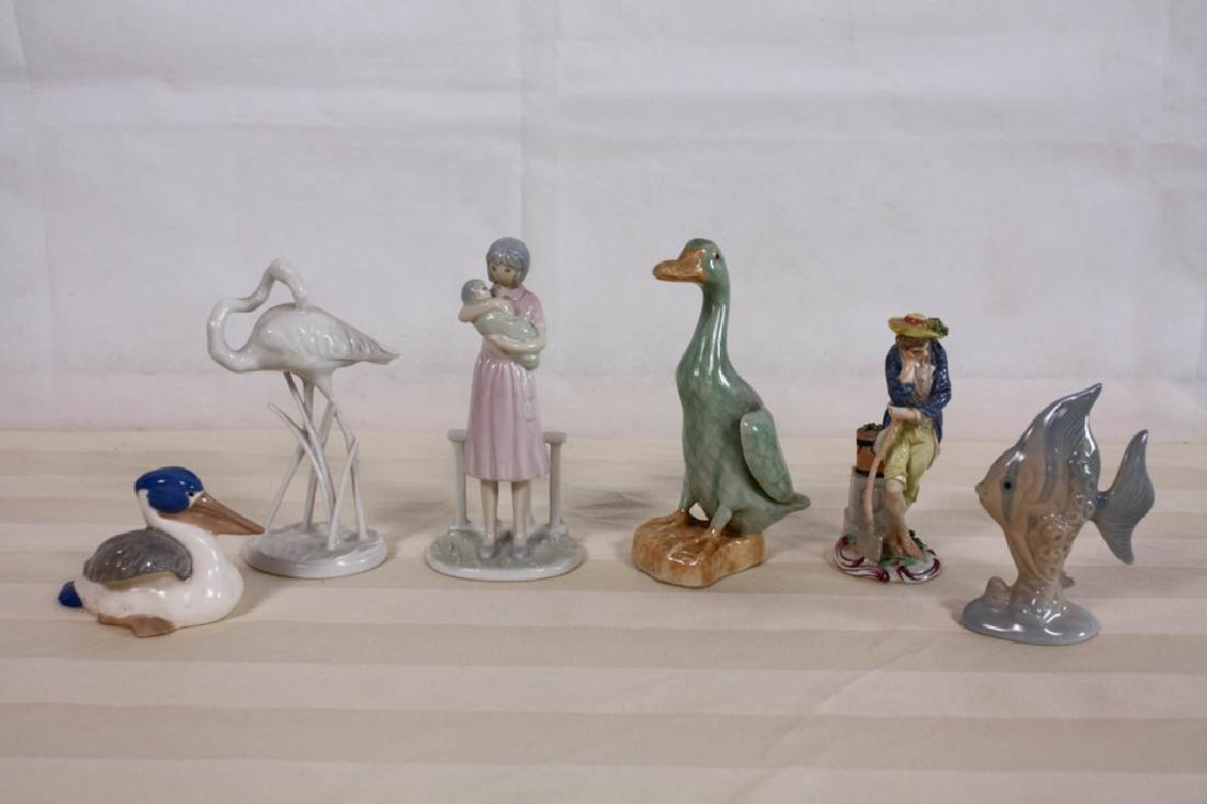 Porcelain Figurines (6): Including Rosenthal Flamingo, Flavia Weeon Mother, Goebel Pelican, Fish Spain, Duck unmarked. 6 pieces total. #goebel #rosenthal #ceramic #porcelain #vintagefigurine