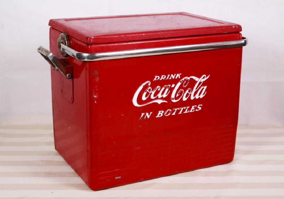 Coca-Cola Cooler: Galvanized interior with tray insert. 16 H x 18 W x 13 D. #vintage #coke #cocacola #cooler #vintage
