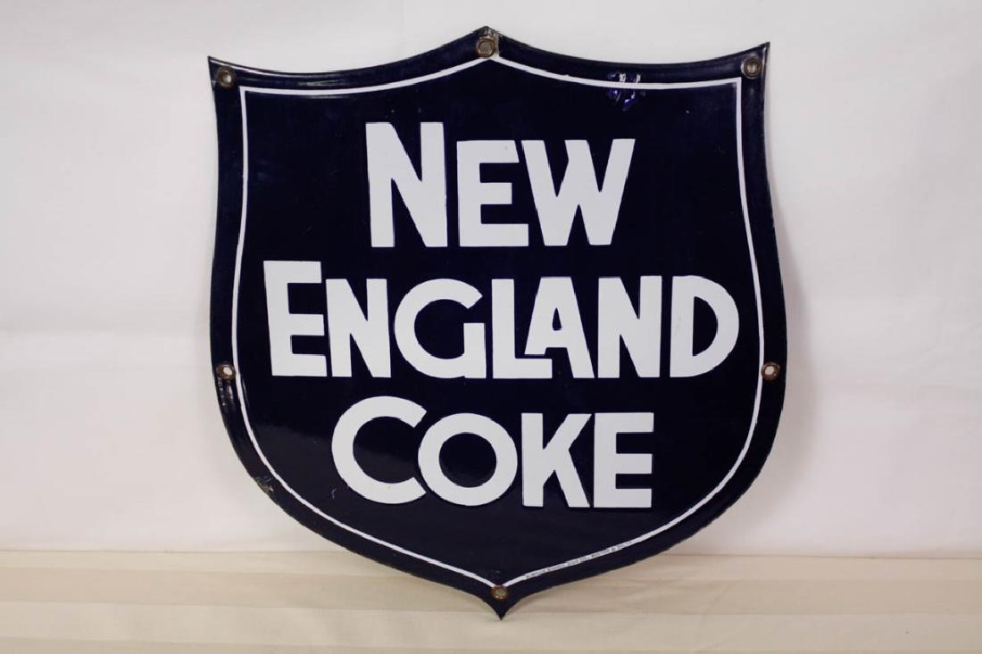 New England Coke Enamel Sign: "Burdick Enamel Sign Co., Boston & Balto." 16 H x 15 W inches. Very good condition. Two small chips and minimal rust on back. #Advertisingsign #vintagesign #enamelsign #vintageadvertising