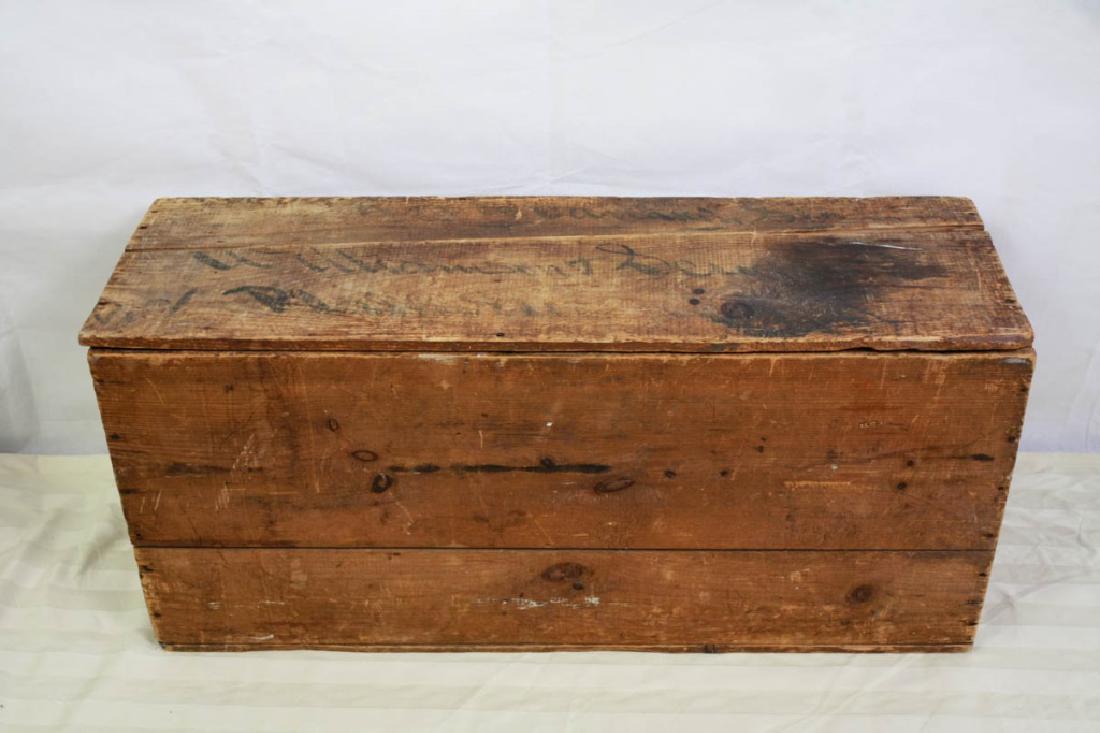 Hayesfield & Co. Boots & Shoes Crate, Phila, PA: Addressed to Williamson & Sons, Plainview on top. Side marked Boots & Shoes Hayesfield & Co. Market St, Philadelphia, PA. 18 H x 39.25 W x 12.5 D inches. #philadelphia #pennsylvania #bootsandshoes #ha