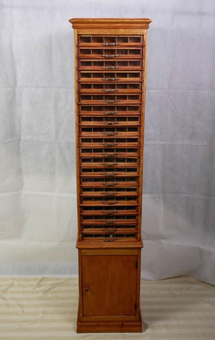 Apothecary Chest: 20 glass front drawers, base with door. 70 H x 14 W x 15.5 D inches. #apothecary #storage
