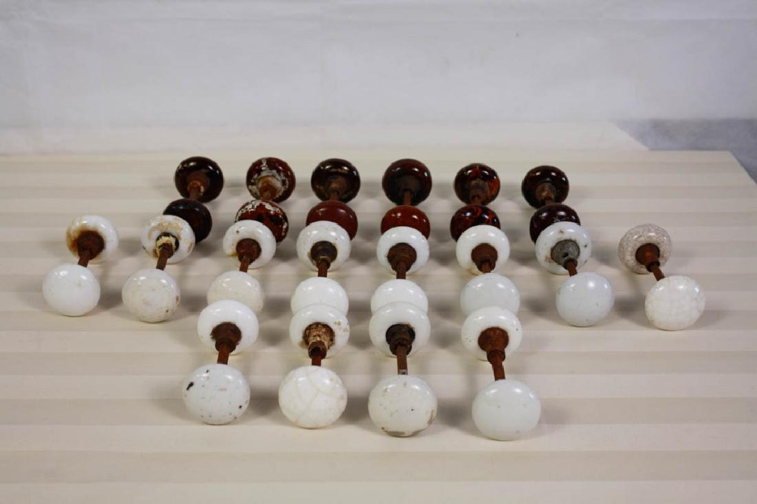 Porcelain Door Knob Sets (18): 18 Sets of brown & white. #doorknobs #porcelain