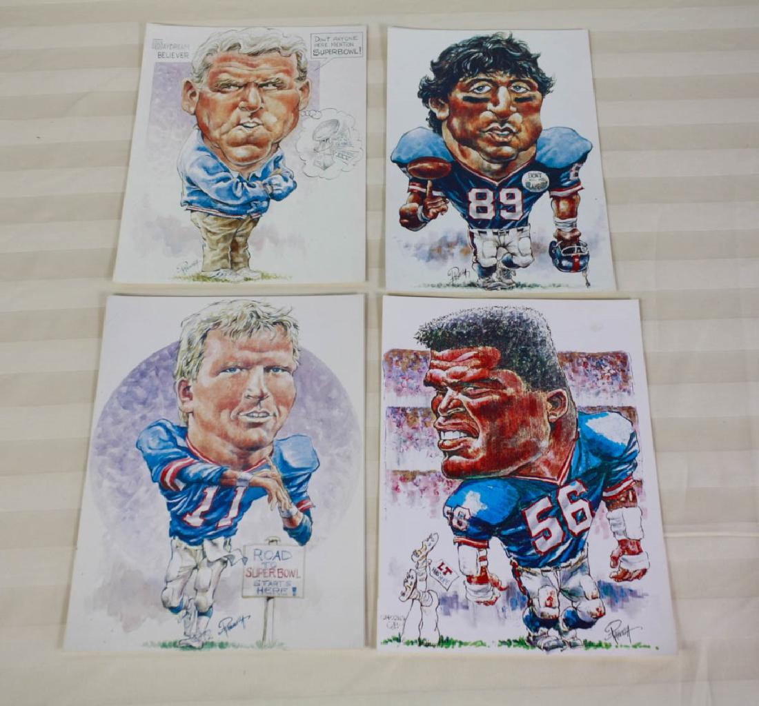 Giants Caricatures by Petronella Superbowl '91: Unframed prints of Coach Bill Parcells, Mark Bavaro, Phil Simms & Lawrence Taylor. 15 H x 11 W inches. #giants #NYgiants #superbowl #superbowl91 #superbowl25