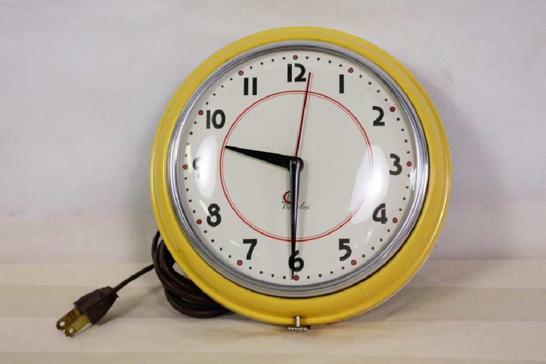 WestClox Vintage Yellow Round Clock: Wired wall clock. Made in USA. 7 H inches. Working condition. #westclox #vintageclock #alarmclock