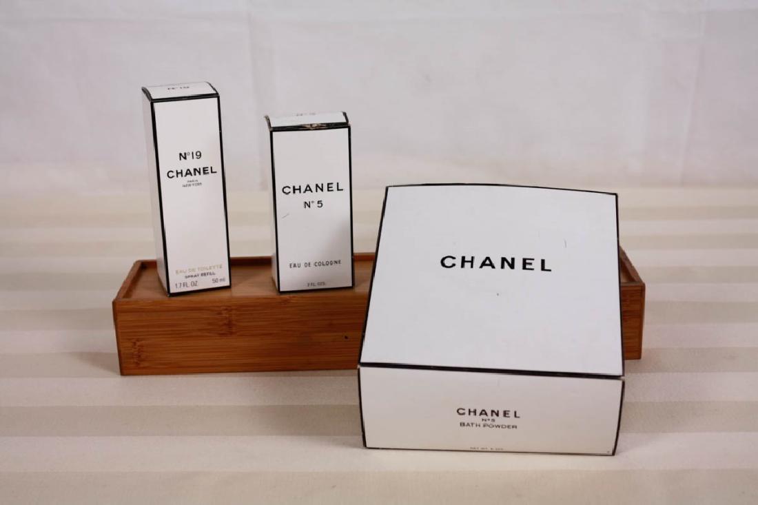 Chanel No. 5 & 19: Including No. 5 Bath Powder in Original Box, Eau de Cologne in original box (unused) and No. 19 Eau de Toilette Perfume (gently used). #vintage #chanel #perfume #eaudetoilette #cologne