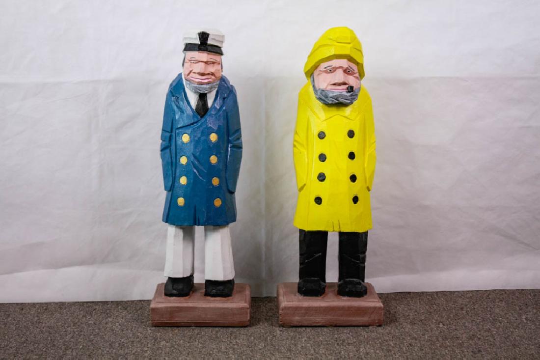 Painted Concrete Sea Captain & Salty Sailor Set: 30 pounds each. 23h inches. Base 8w x 6d inches. Very good condition. #SeaCaptain #SaltySailor #GloucesterFisherman #GloucesterMA #BeachHouse