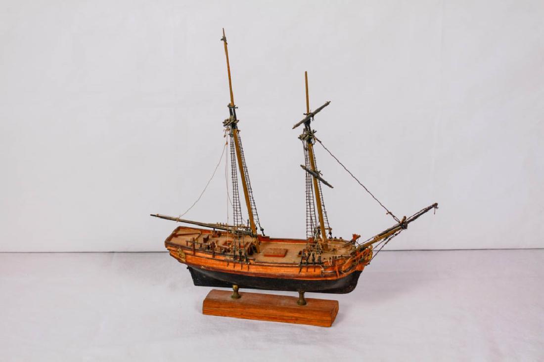 Model Ship: 16h x 15w x 3.5d inches. Worn condition. #Nautical #ModelShip