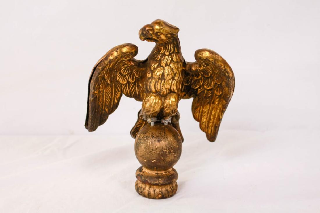 Eagle Flag Pole Topper: Wood ball base and tin hollow eagle. 7.5h x 6w inches. #FlagPole