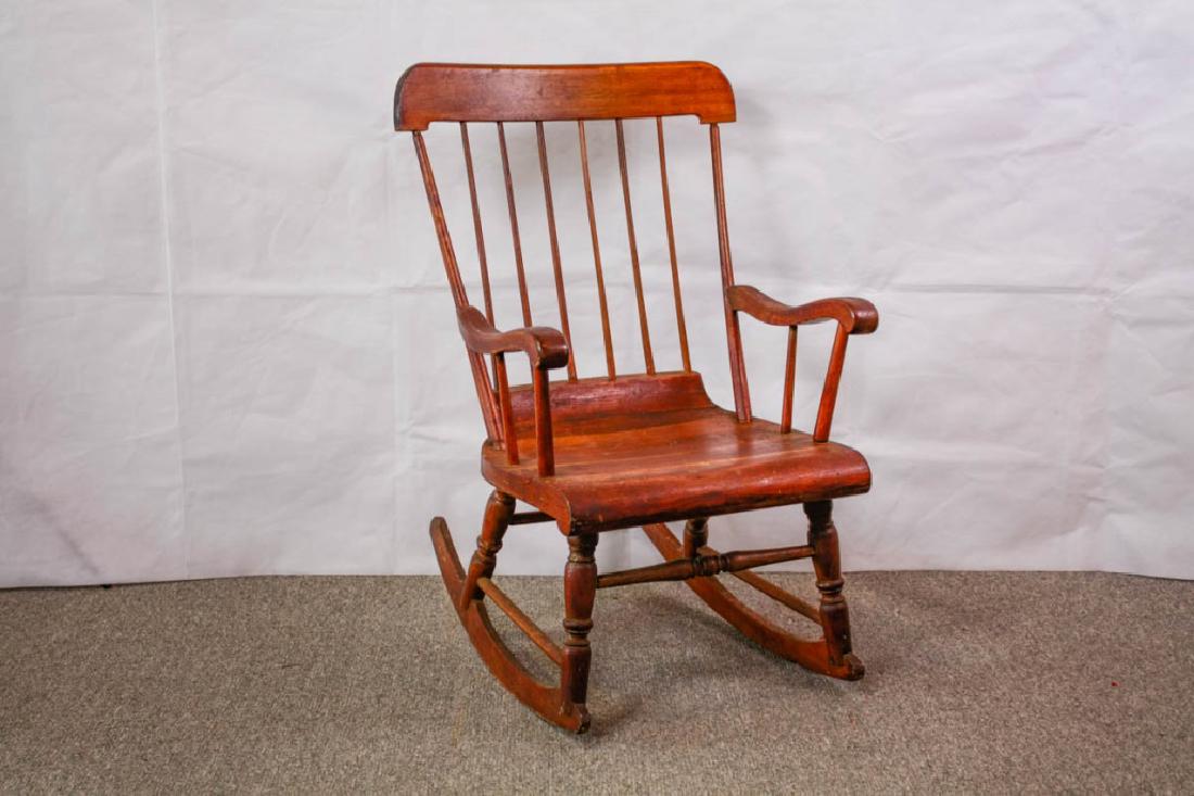 Antique Rocker: 32.5h x 21.25w x 14d inches. Has wear. #VintageFurniture #AntiqueFurniture #RockingChair