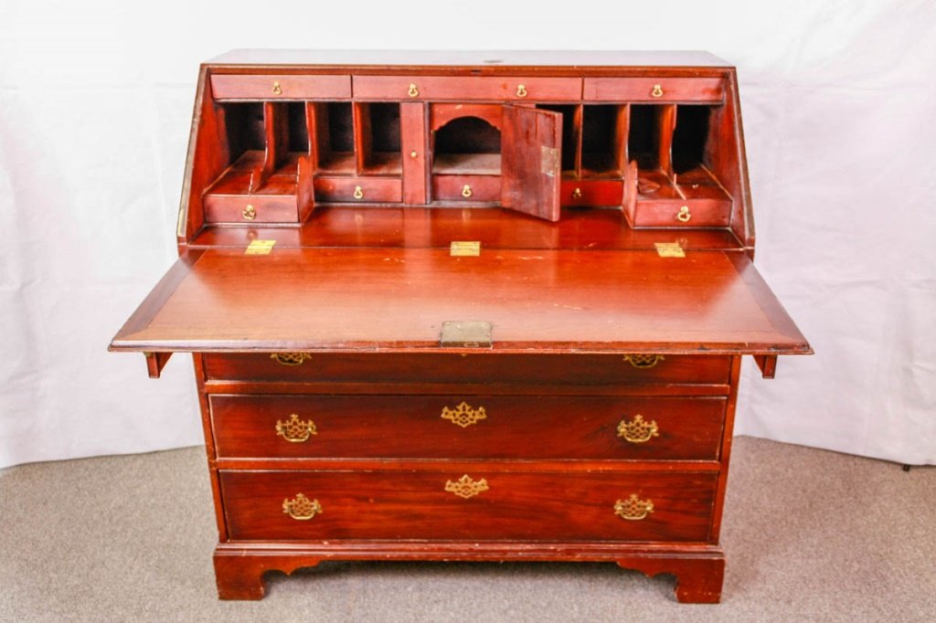 Secretary Desk: 43h x 41.5w x 22d inches. Has wear, wood split to side. #VintageFurniture #AntiqueFurniture
