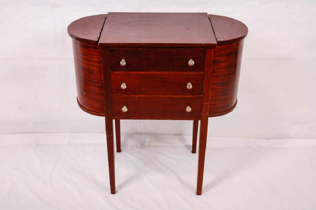 Mahogany Martha Washington Sewing Cabinet: 28h x 27.5w x 14.5d inches. Some scratching. One hinge separated on top. #MarthaWashington #SewingCabinet