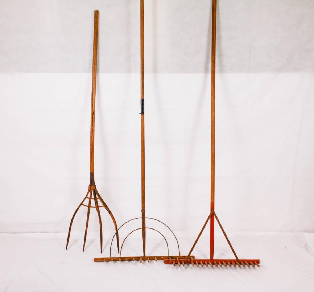 Hay Fork & 2 Hay Rakes: 64h - 73h inches. #HayFork #HayRake #VintageTools