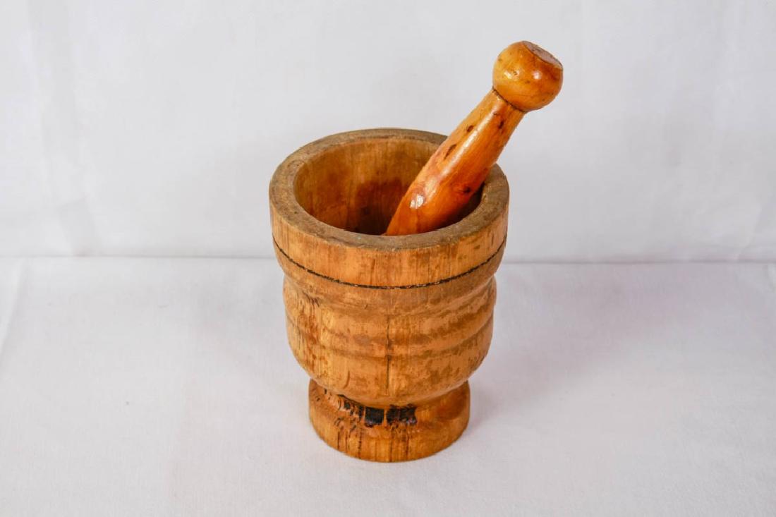 Wood Vintage Apothecary Mortar & Pestle: Mortar, 6h inches. Pestle 7h inches. Used condition. #VintageWood #Apothecary