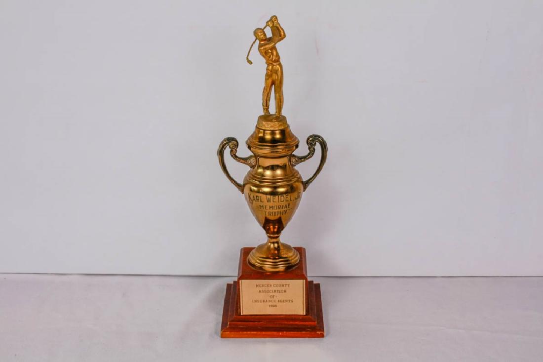 Karl Weidel, Jr. Memorial Golf Trophy: To Mercer County Association of Insurance Agents, 1960. 18h inches, base 6w x 6d inches. #vintagetrophy