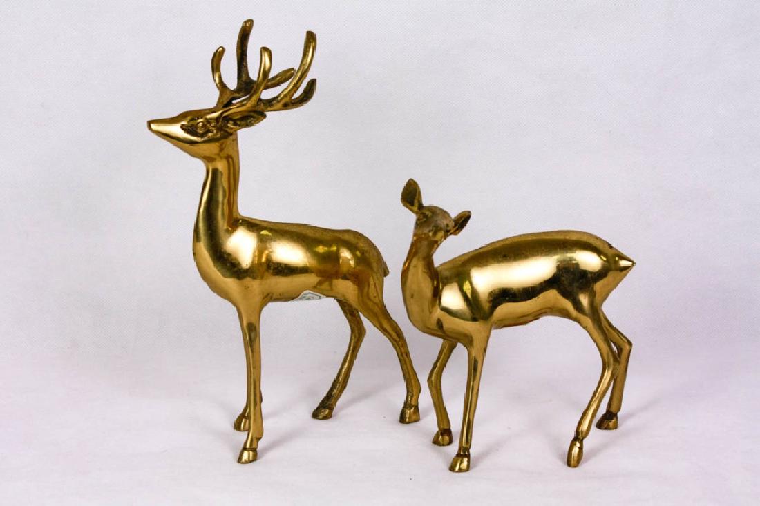 Pair of Brass Deer: Male, 9.25h inches and female, 6.25h inches. Labeled 1993 8 PP. Made in Korea. #VintageBrass #Deer
