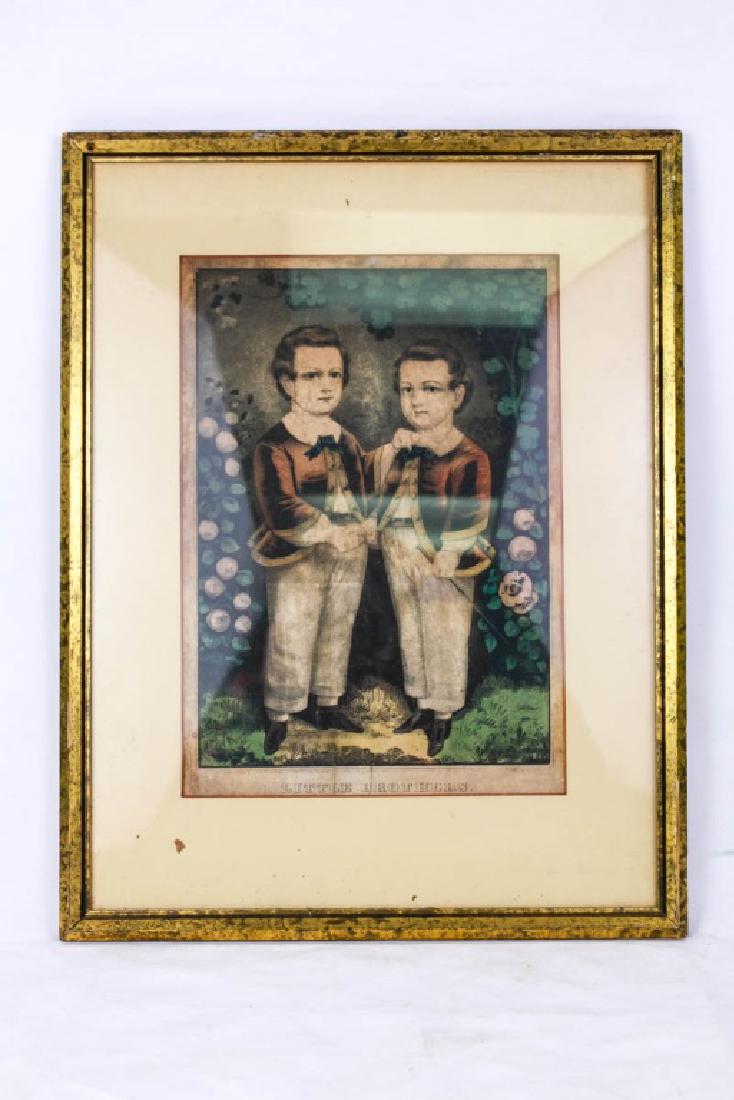 Little Brothers, Currier & Ives: Framed print. 18.5h x 14.25w inches. Some wear. Missing some nails in back of frame to keep artwork in. #CurrierandIves #CurrierIves #LittleBrothers