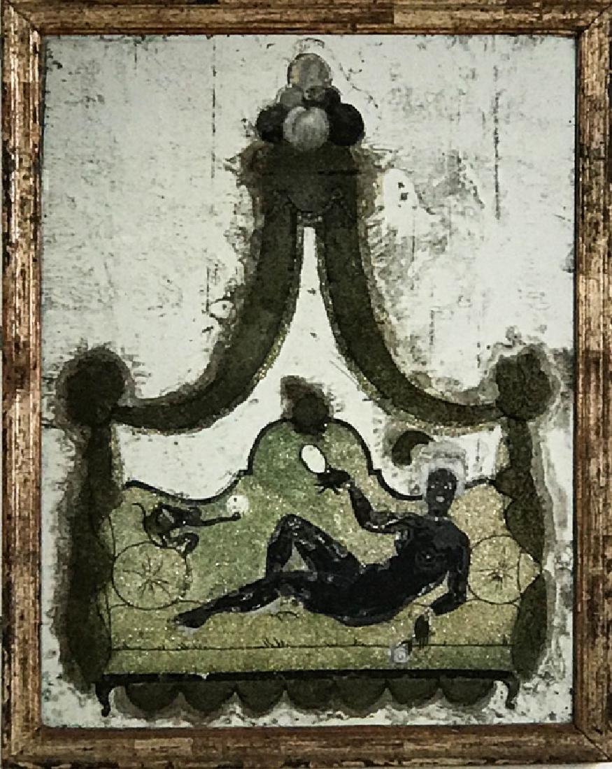Reclining Woman, Reverse Painting on Glass: 15.75h x 12.75w inches. Provenance: Estate of C.F. Murray. #VintageArtwork.