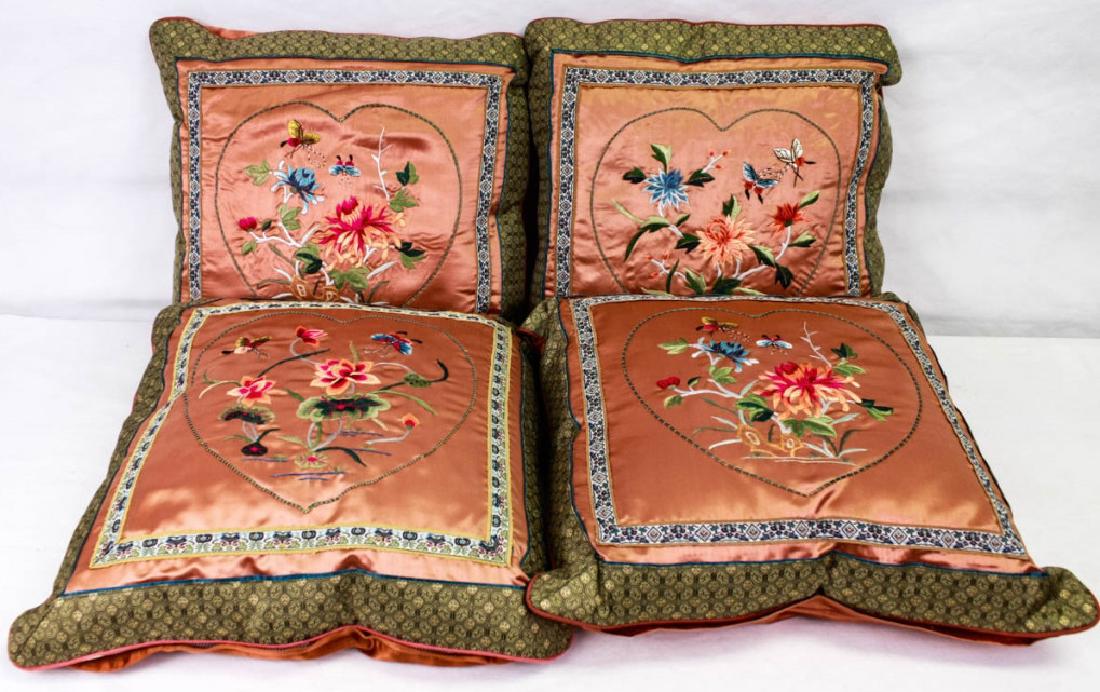 Silk Floral Embroidered Throw Pillows (4): 16h x 16w inches. #SilkPillows #VintageHome