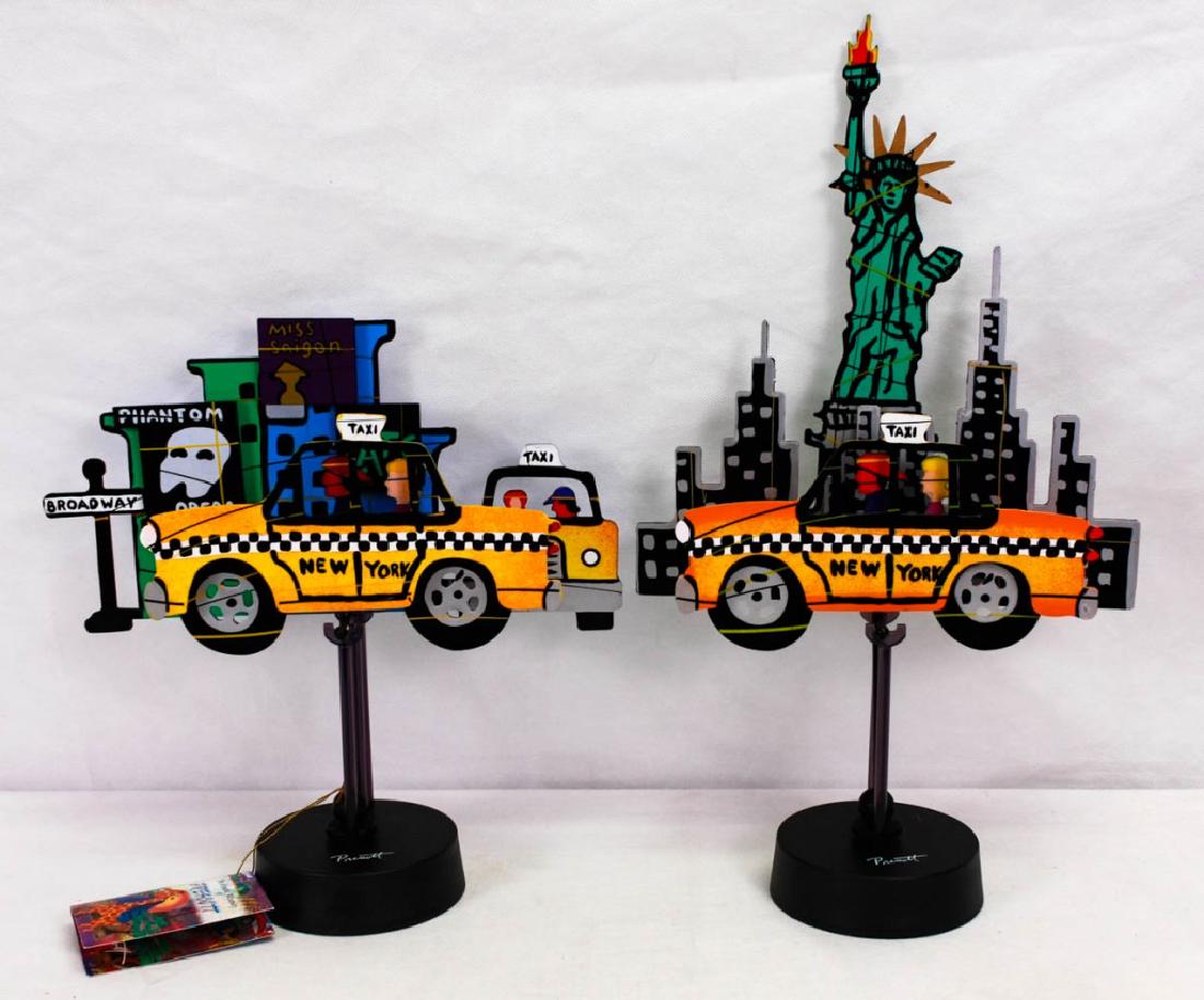 NYC Prescott Kinetic Sculptures (2): In original packaging. New York Time, 17.75 h x 10.5 inches. On Broadway, 12h x 12.5w inches. NY Time missing battery cover. #NewYorkCity #Broadway #PrescottKinetic