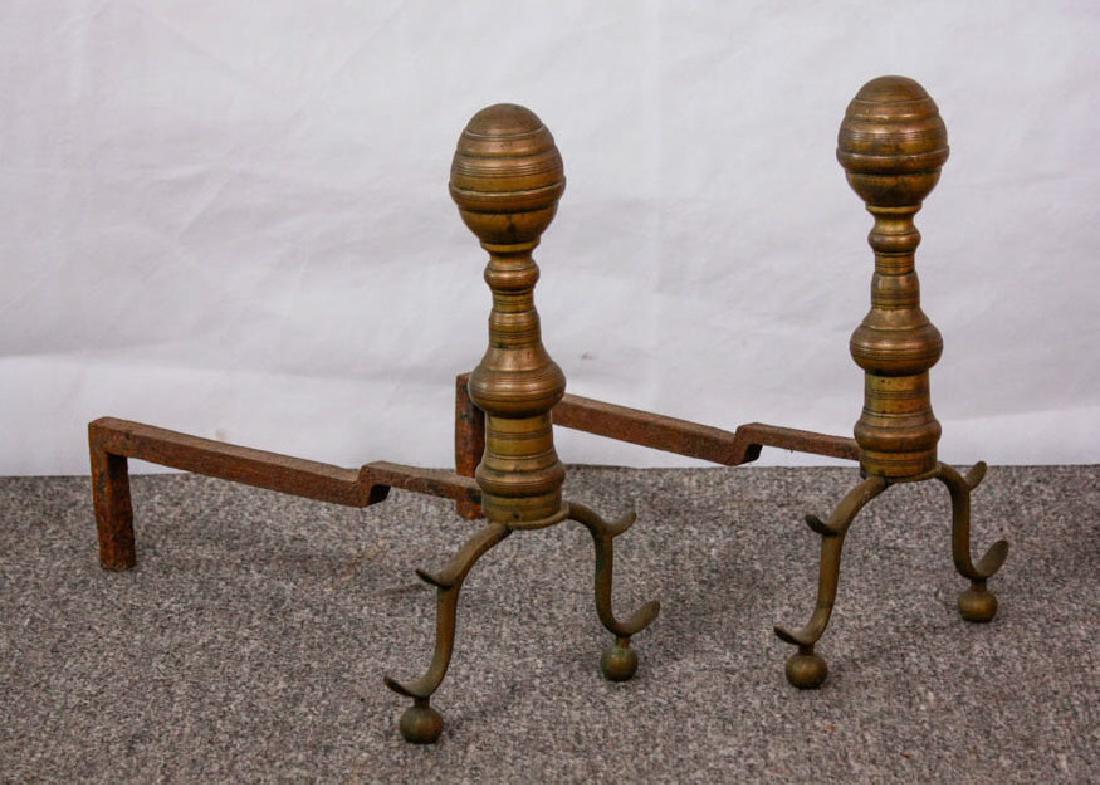Pair of Brass Andirons: 13h x 7.25w x 14d inches. #Andirons #Brass