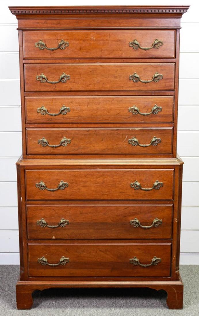 Mahogany Highboy by Davis: Labeled Solid Mahogany by Davis. 60h x 32.75w x 19.75d inches. Some wear. #Mahogany #Highboy #DavisFurniture