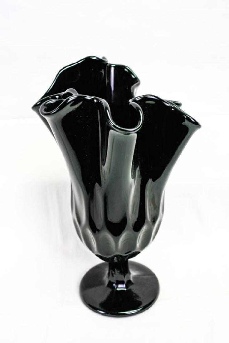Fenton Thumbprint Ebony Black Handkerchief Vase: Marked Fenton. 9h inches. Good condition. #Fenton #ArtGlass #VintageGlass