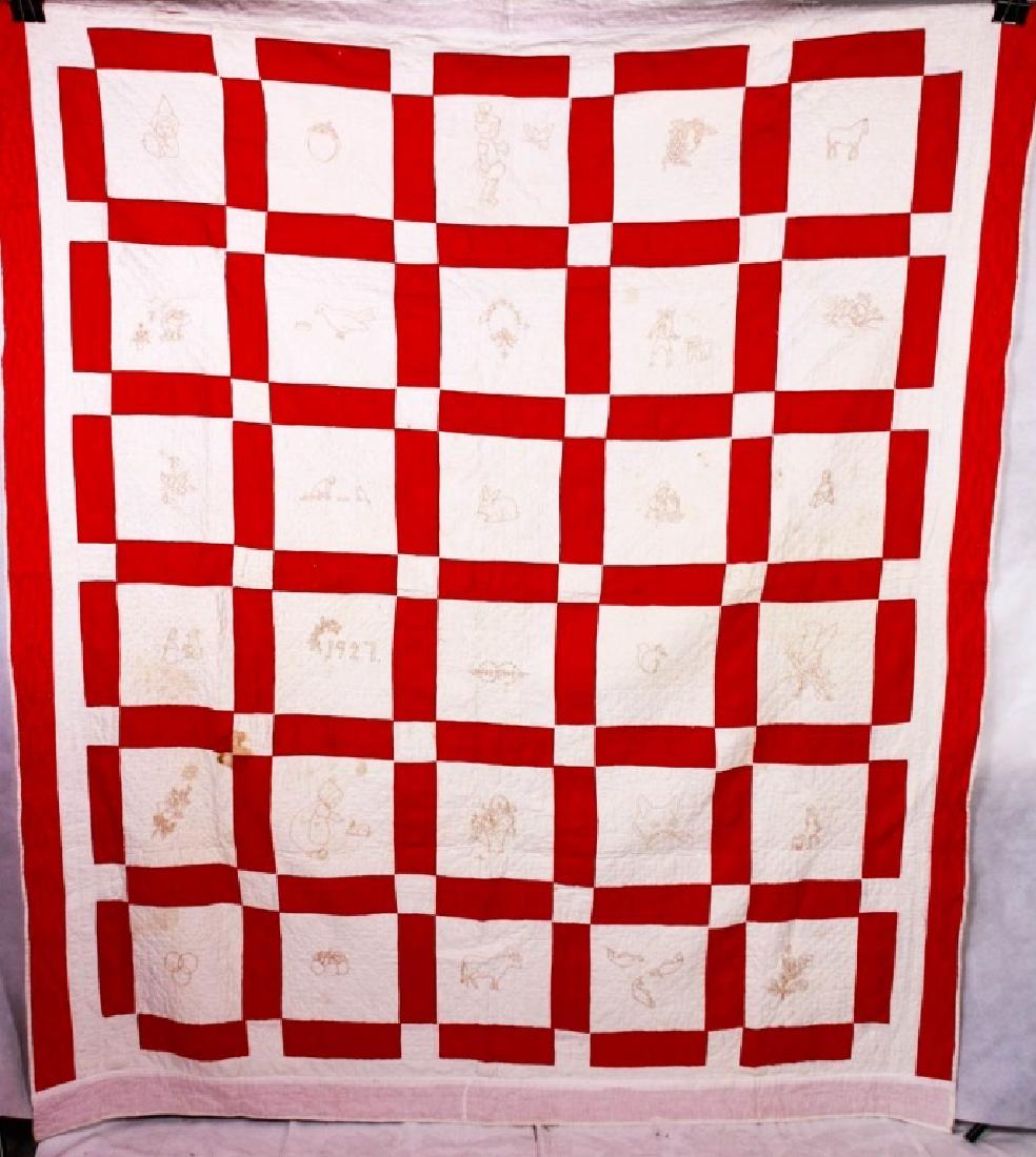 Red Work Quilt Dated 1927 (1 of 8)