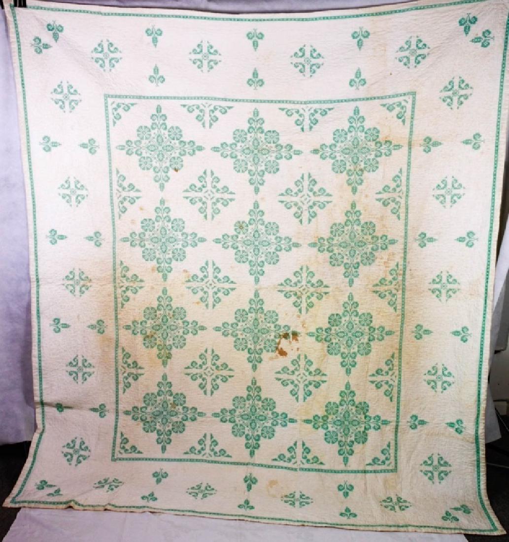 Cross Stitch Quilt, Nile Green, 1940's (1 of 5)