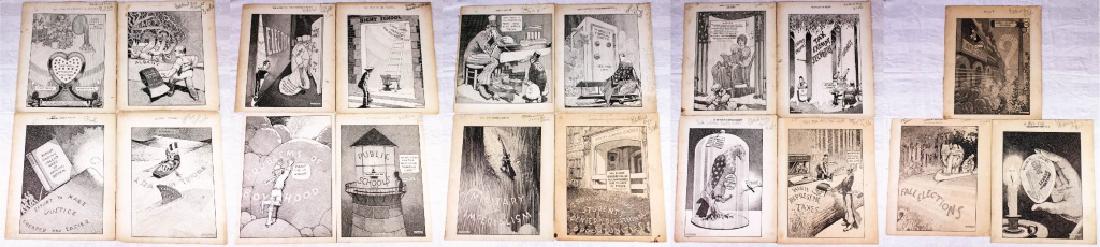 Editorial Page Drawings by O.P. Williams (19): Orville Peter Williams, American (1876-1944), chief cartoonist for the Boston Herald. (19) Editorial page original drawings on Strathmore Drawing Board. All approx. 17.5h x 14.5w inches. #OPWIlliams #