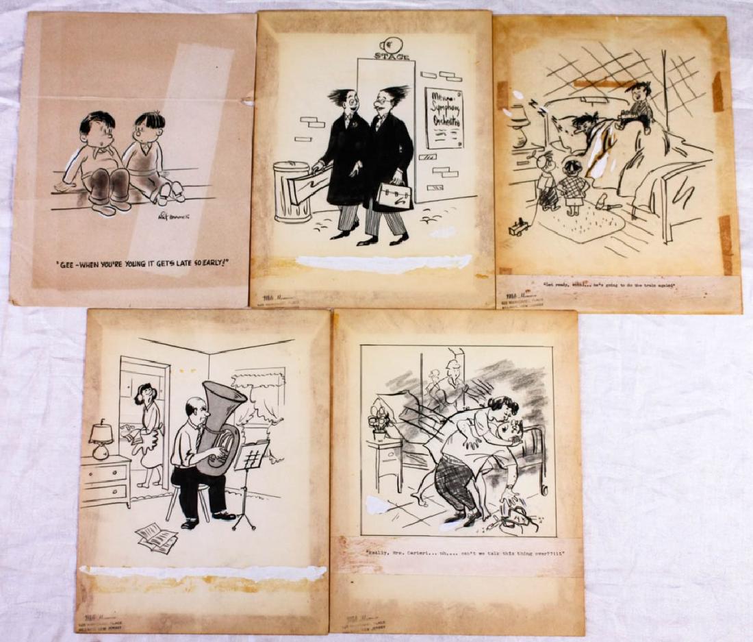 Original Comics by Milt Hammer (5): Milton Hammer, American (d. 2017) cartoonist and illustrator. (5) original comics with captions by Milt Hammer. All 11h x 8.5w inches. #MiltHammer #VintageComics #Cartoons