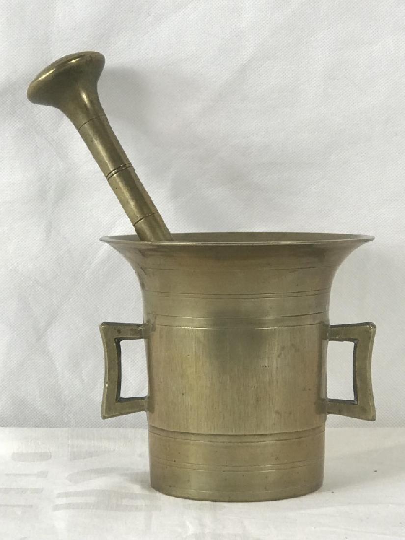 Brass Mortar & Pestle: Mortar, 5.25h x 6d inches. Pestle, 10 inches long. #MortarPestle #Brass