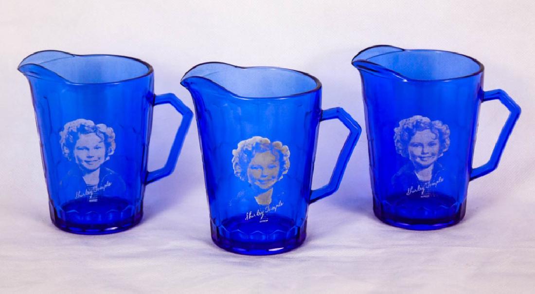 Hazel Atlas Shirley Temple Blue Glass Pitchers (3) (1 of 4)