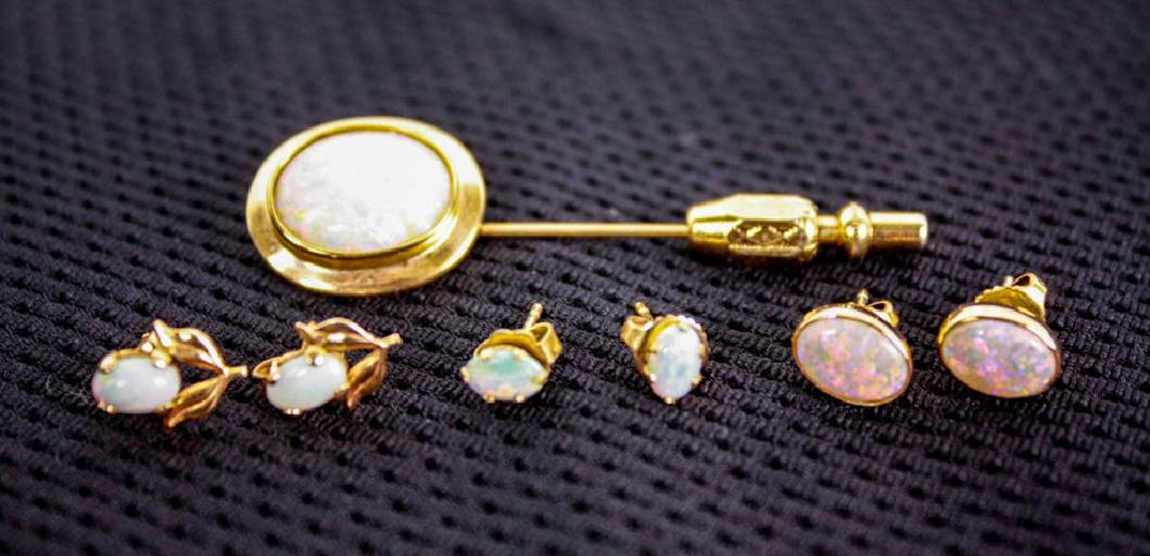 14k Gold & Opal Lapel Pin & Earrings