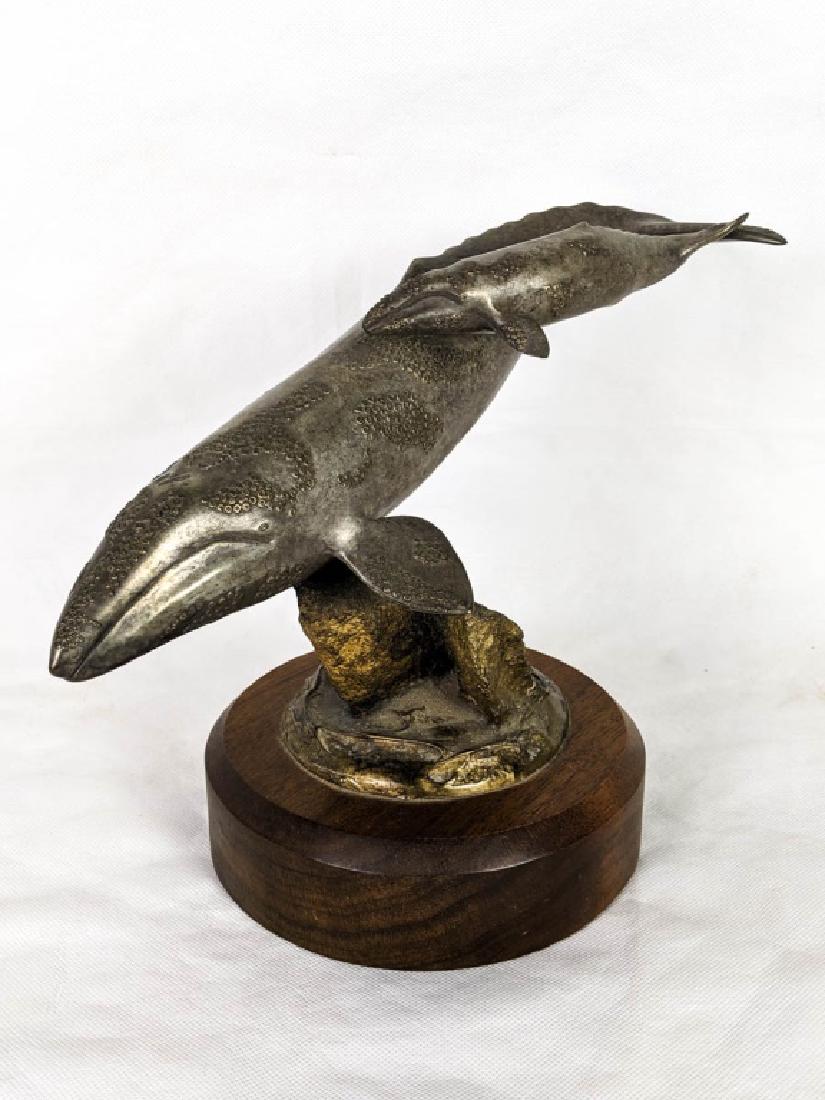 Randy Puckett, Gray Whale Cow & Calf II: Randy Puckett, American (b. 1946). Signed, Randy Puckett. Numbered 154/350. Dated 1985. On lazy Susan spinning base. 8.75h x 12w inches. #RandyPuckett #GrayWhaleCowandCalf #GreyWhale