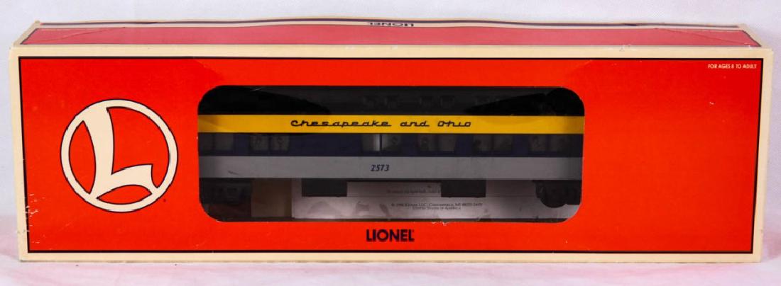 Chesapeake & Ohio Heavyweight Diner Car 19090: 2573. 6-19090, 1996. Injection-molded plastic body, metal frame and grab irons, detailed underframe, flexible diaphragms, spring-loaded opening doors, illuminated interior with silhouette windows,Pull