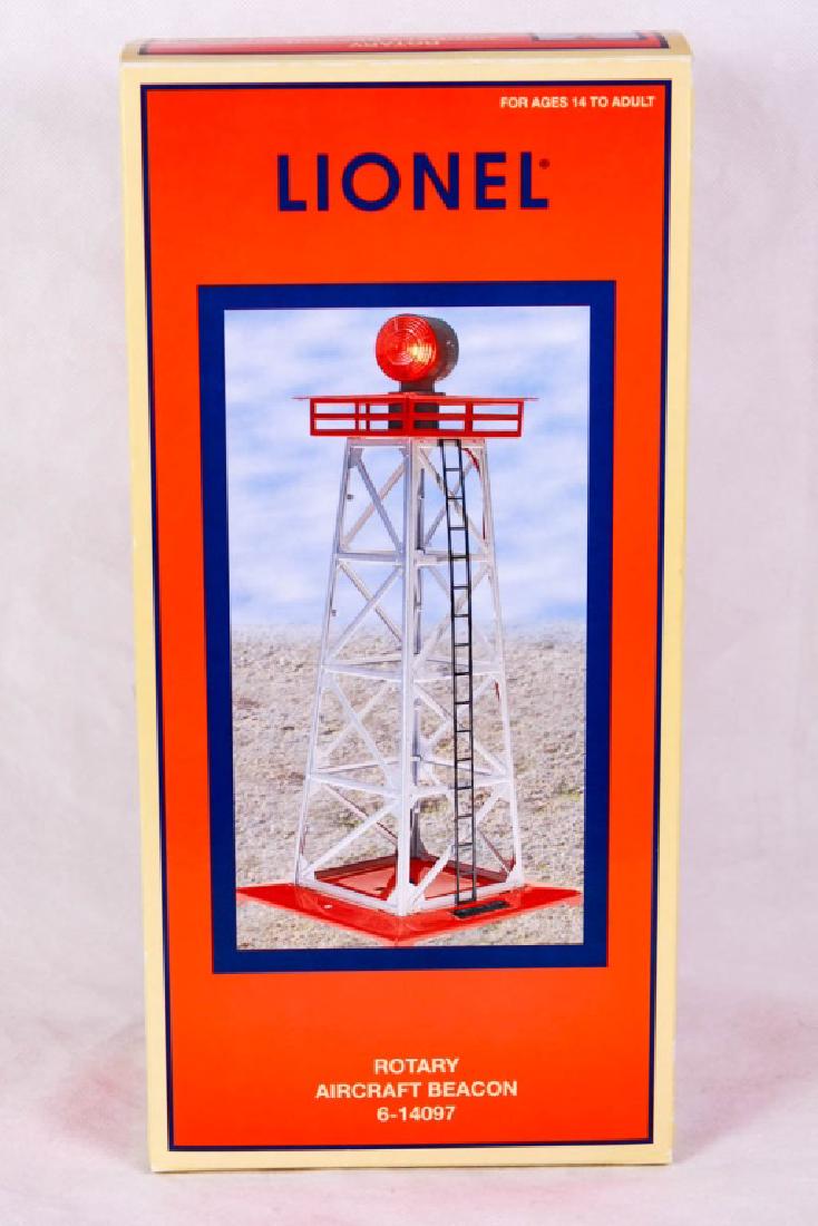 Lionel 14097 Rotary Aircraft Beacon: 6-14097, 2009. Stamped metal construction, vibrator motor rotates beacon light, read and green lighting. Mint in box. #Lionel